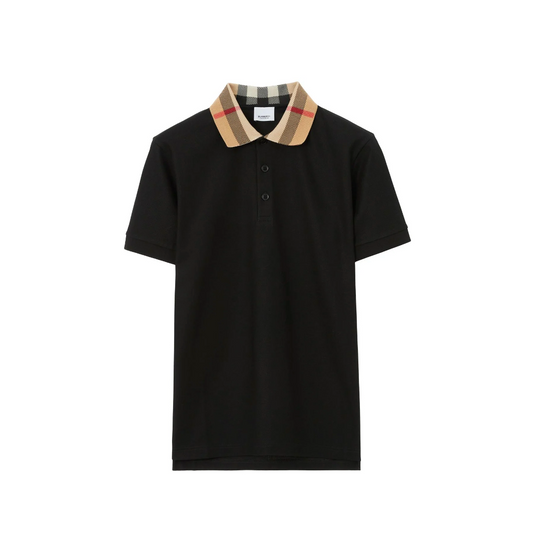 BURBERRY CHECKERED-COLLAR COTTON POLO SHIRT