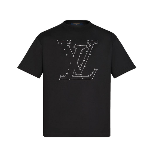 LOUIS VUITTON STITCH LOGO EMBROIDERY BLACK T-SHIRT