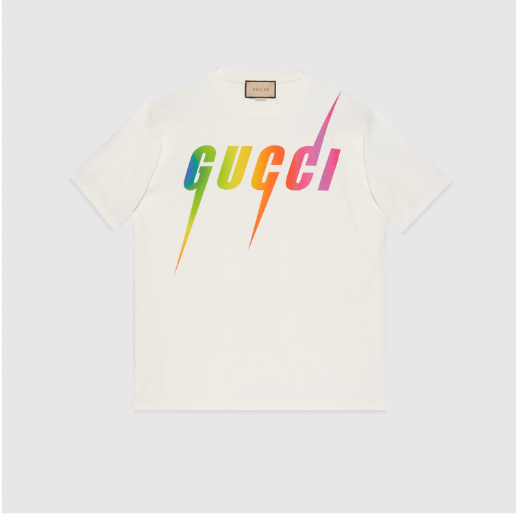 GUCCI BLADE RAINBOW OFF-WHITE COTTON T-SHIRT