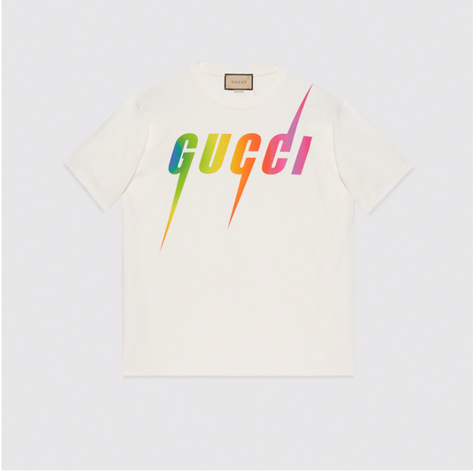 GUCCI BLADE RAINBOW OFF-WHITE COTTON T-SHIRT